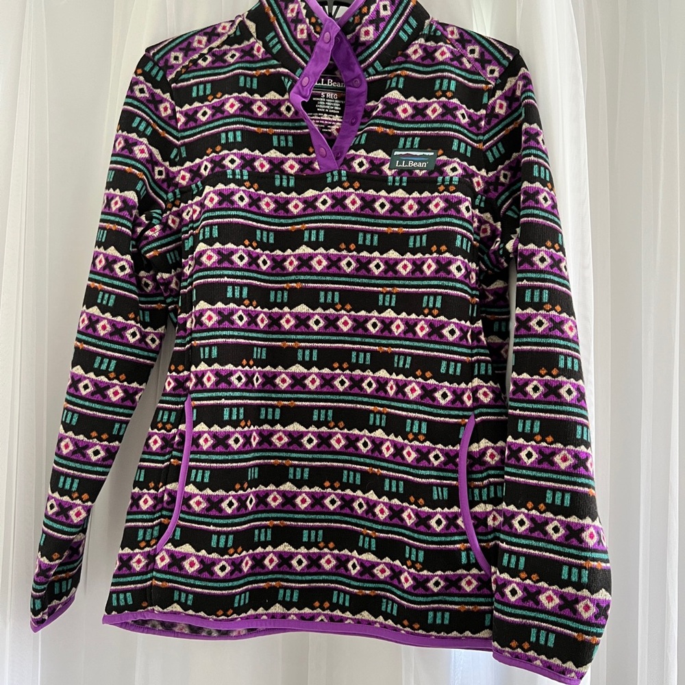 L.L. Bean Purple and Black Patterned Henley